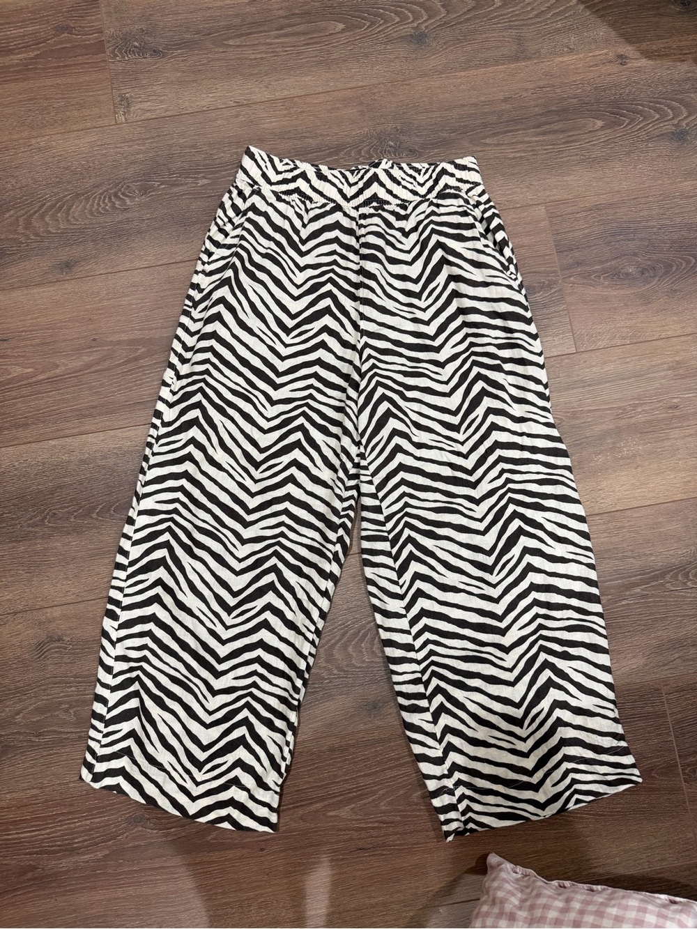 Chocolate brown & cream Zebra Print Wide-Leg 100% linen Pants
